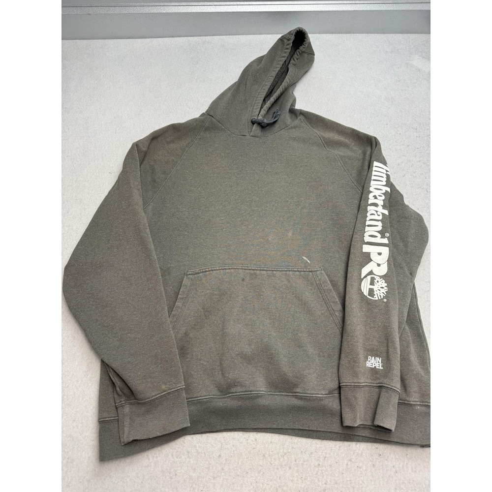 Timberland Pro Hoodie Mens XL Gray Rain Repel Workwear Pullover Logo Sweatshirt